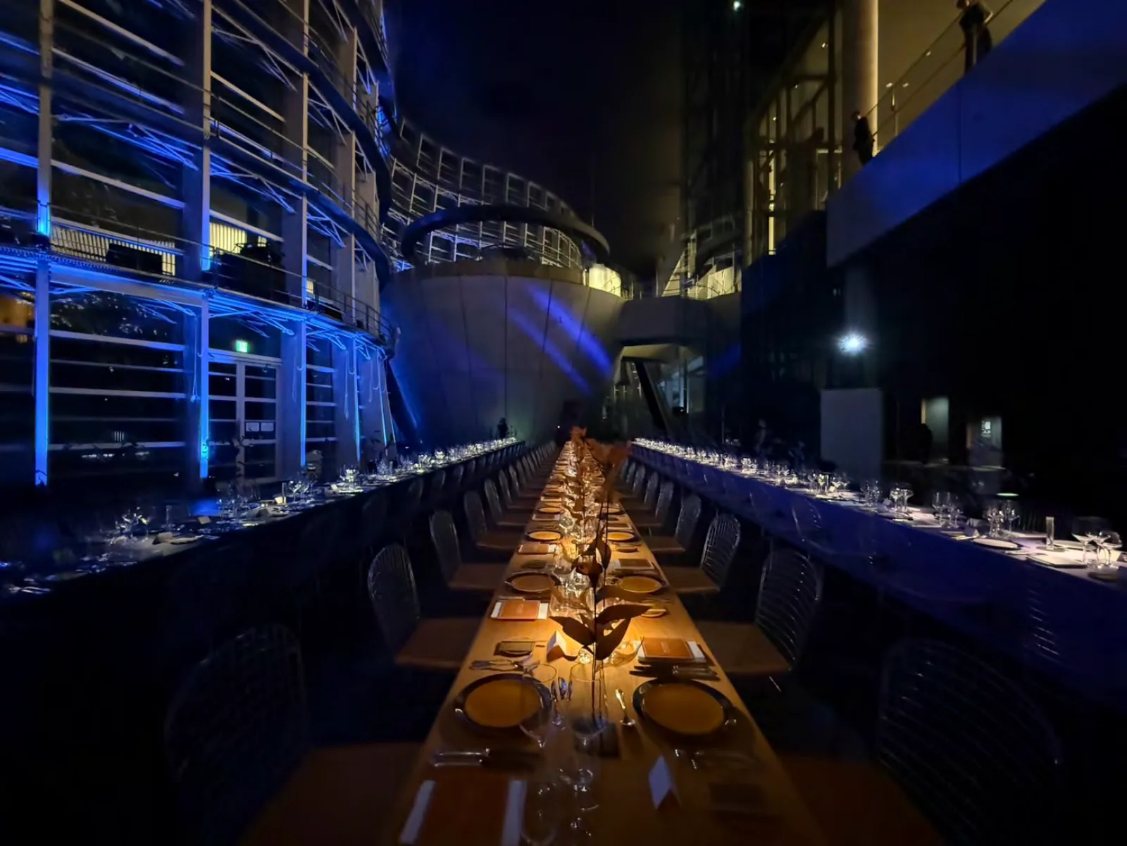 Dinner setting within the Bvlgari Kaleidos spatial light show