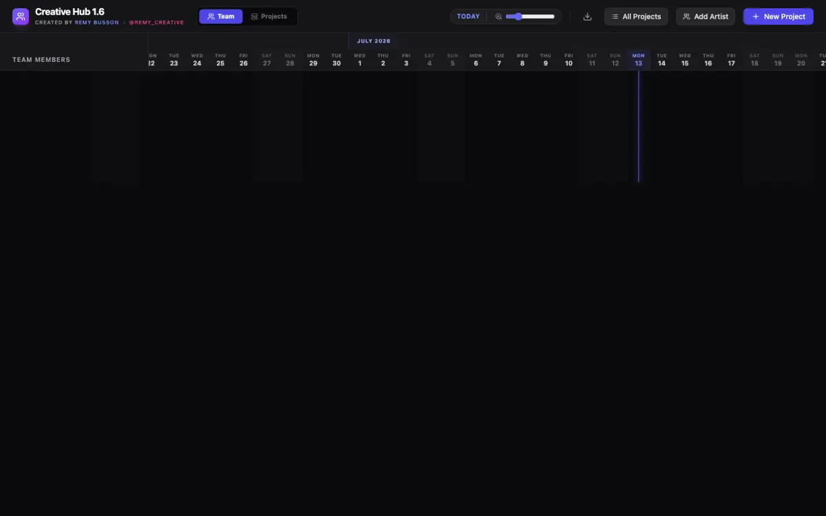 Creative Hub production schedule interface